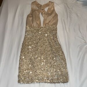 Bebe “Bobbie” Cream Sequin Belted Dress XXS